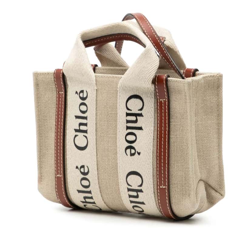 Chloé Mini Canvas Woody Satchel Brown Canvas Good condition - Back View