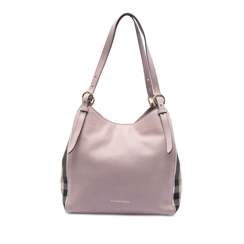 Burberry Small Leather and House Check Canvas Canterbury Tote Pink Leather Very good condition - Front View