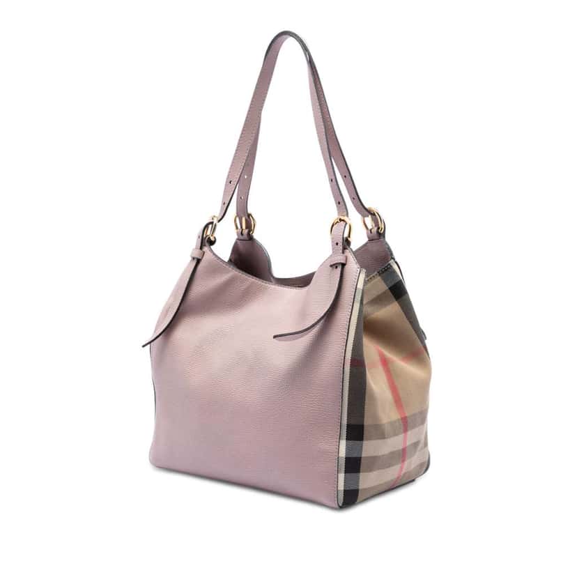Burberry Small Leather and House Check Canvas Canterbury Tote Pink Leather Very good condition - Back View