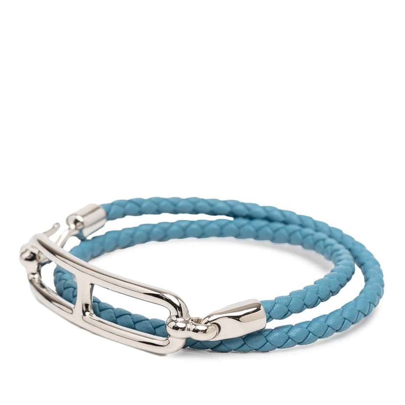 Hermès Braided Swift Roulis Double Tour Bracelet Blue Leather Good condition - Back View