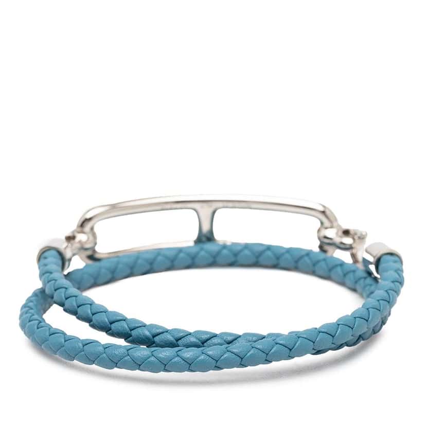 Hermès Braided Swift Roulis Double Tour Bracelet Blue Leather Good condition - Inside View