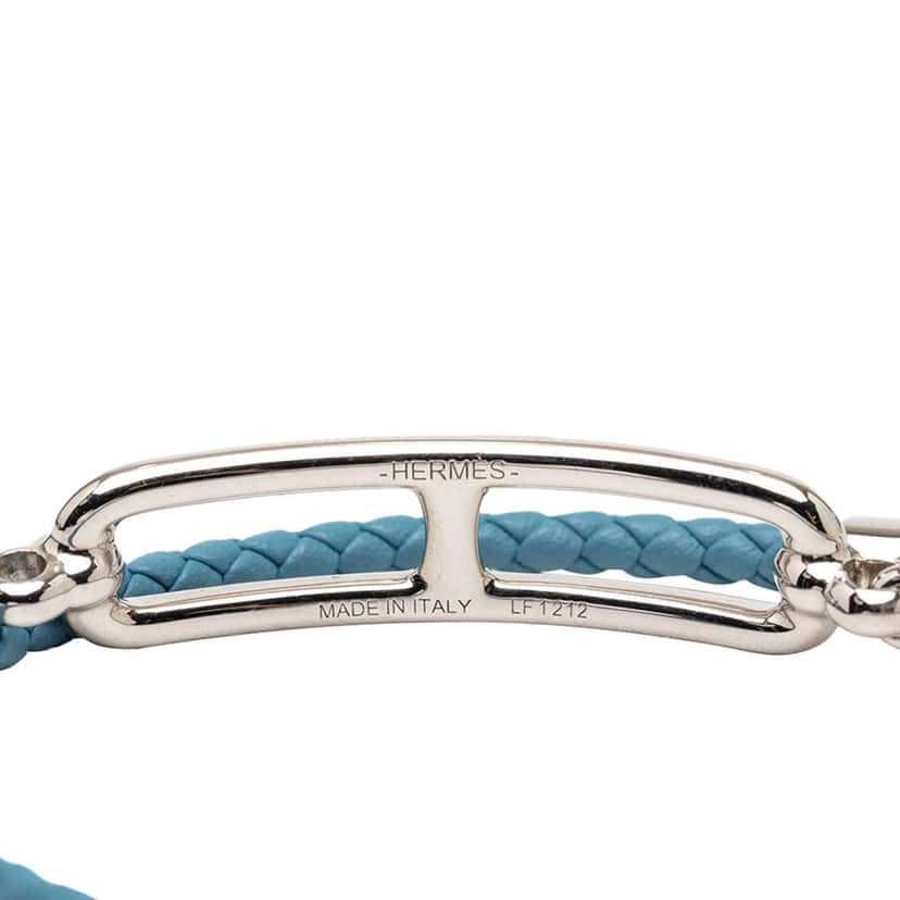 Hermès Braided Swift Roulis Double Tour Bracelet Blue Leather Good condition - Model View