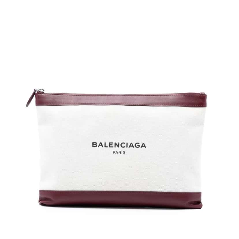 Balenciaga M Canvas Navy Clip Clutch White Canvas Very good condition - Front View