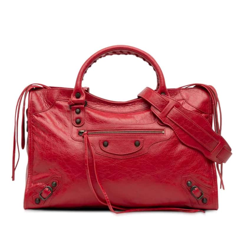 Balenciaga Medium Lambskin Motocross Classic City Satchel Red Leather Good condition - Front View