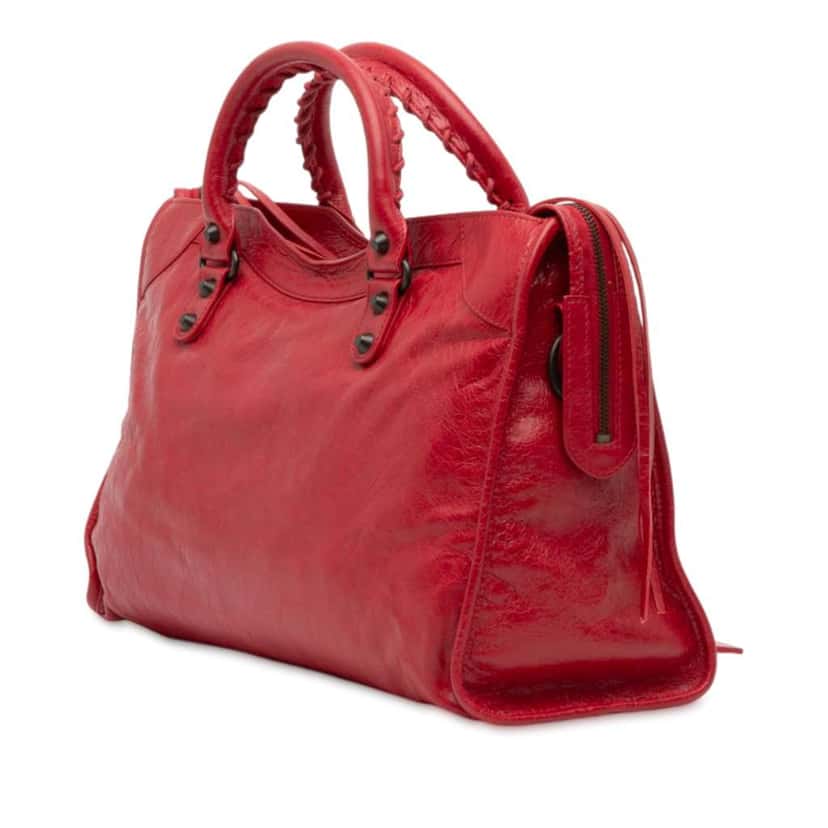 Balenciaga Medium Lambskin Motocross Classic City Satchel Red Leather Good condition - Back View