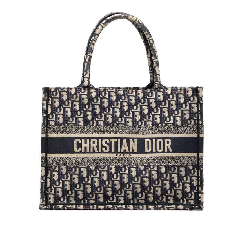 Dior Medium Oblique Embroidered Canvas Book Tote Blue Canvas Good condition - Front View
