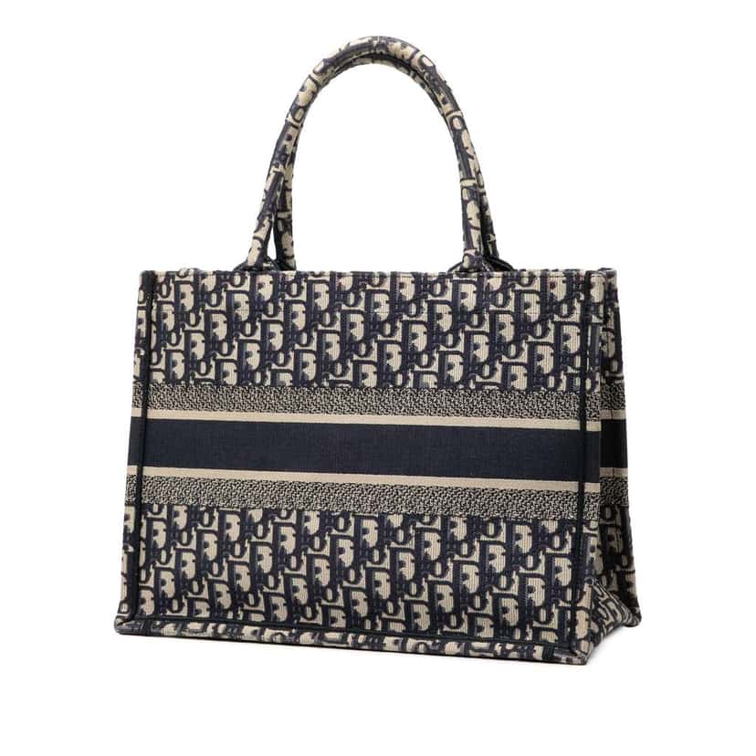 Dior Medium Oblique Embroidered Canvas Book Tote Blue Canvas Good condition - Back View