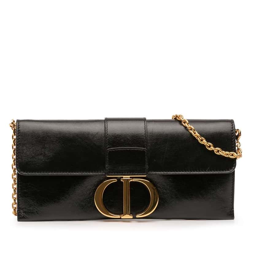 Dior Leather Montaigne 30 Clutch with Chain Black Leather Very good condition - Front View