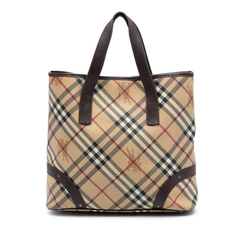 Burberry Haymarket Check Coated Canvas Tote Brown Canvas Good condition - Front View