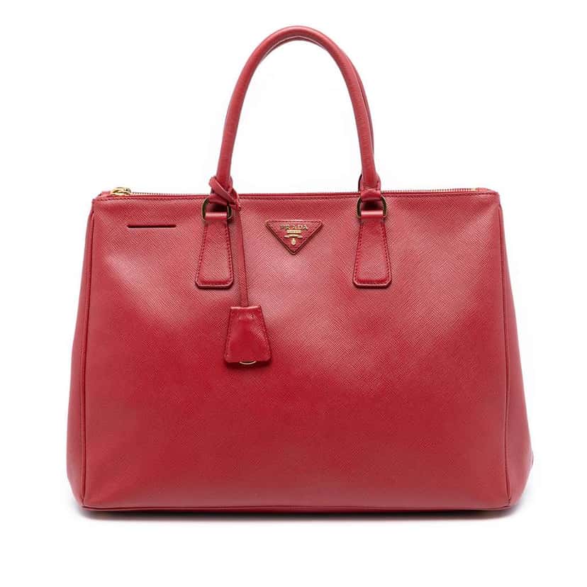 Prada Large Saffiano Lux Galleria Double Zip Satchel Red Leather Very good condition - Front View