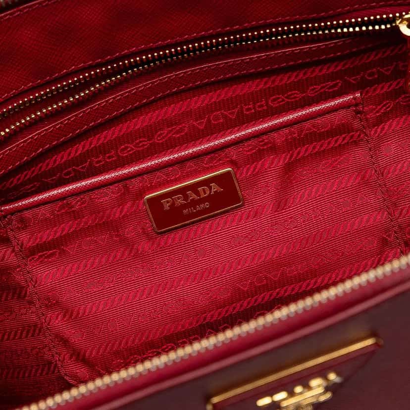 Prada Large Saffiano Lux Galleria Double Zip Satchel Red Leather Very good condition - Box View