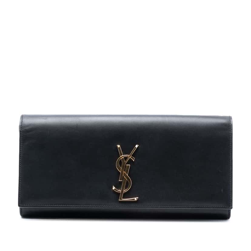 Saint Laurent Leather Monogram Cassandre Clutch Black Leather Good condition - Front View