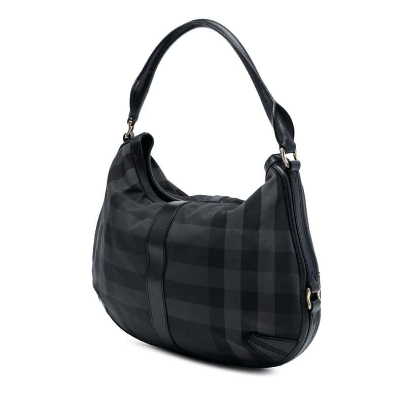 Burberry Grafton Check Nylon Hobo Bag Black Good condition - Back View