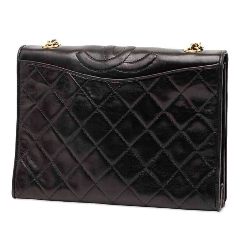 Chanel CC Quilted Lambskin Full Flap Black Leather Very good condition - Back View