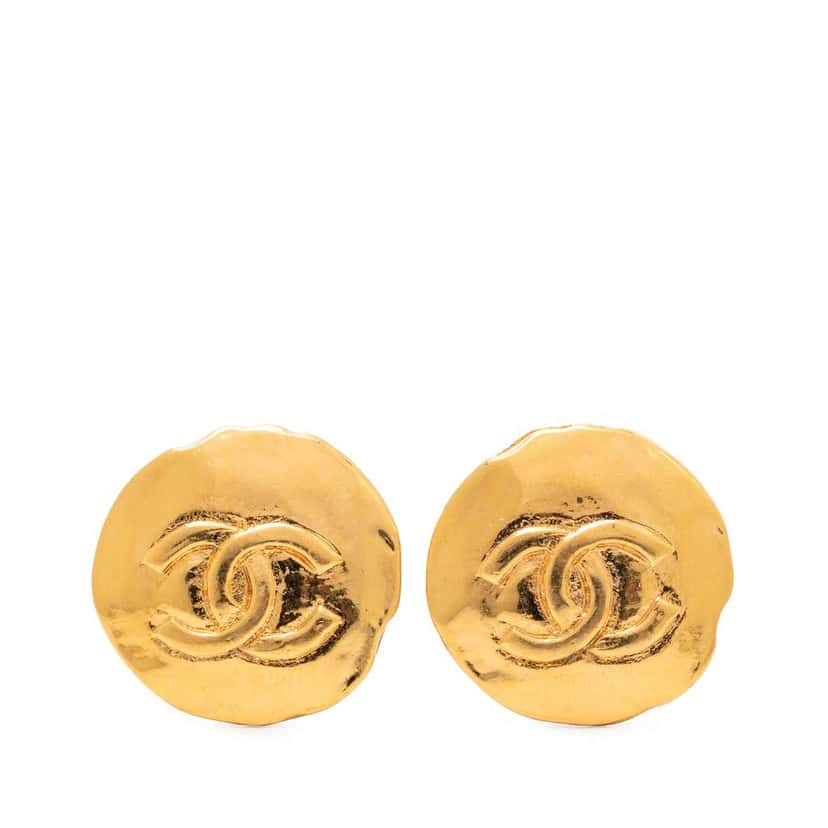 Chanel CC Gold Plated Round Clip On Earrings Gold Metal Very good condition - Front View