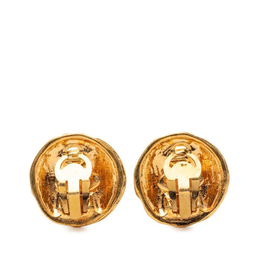Chanel CC Gold Plated Round Clip On Earrings Gold Metal Very good condition - Back View