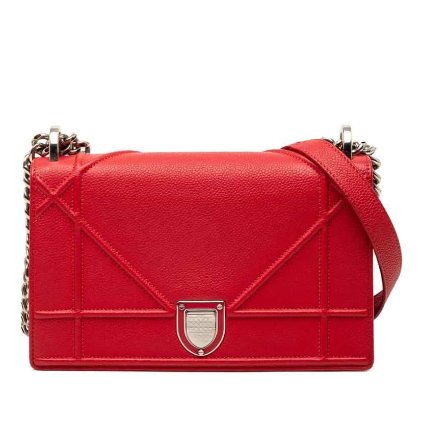 Dior Small Grained Calfskin Diorama Flap Red Leather Good condition - Front View