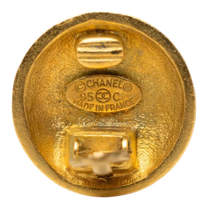 Chanel CC Gold Plated Button Clip On Earrings Gold Metal Very good condition - Inside View
