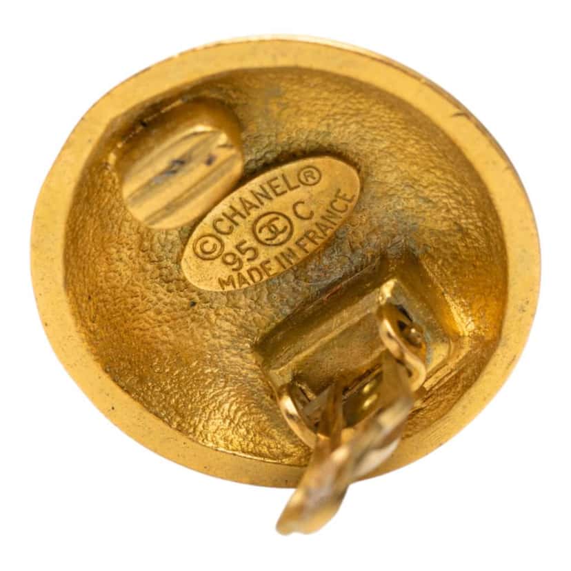 Chanel CC Gold Plated Button Clip On Earrings Gold Metal Very good condition - Model View