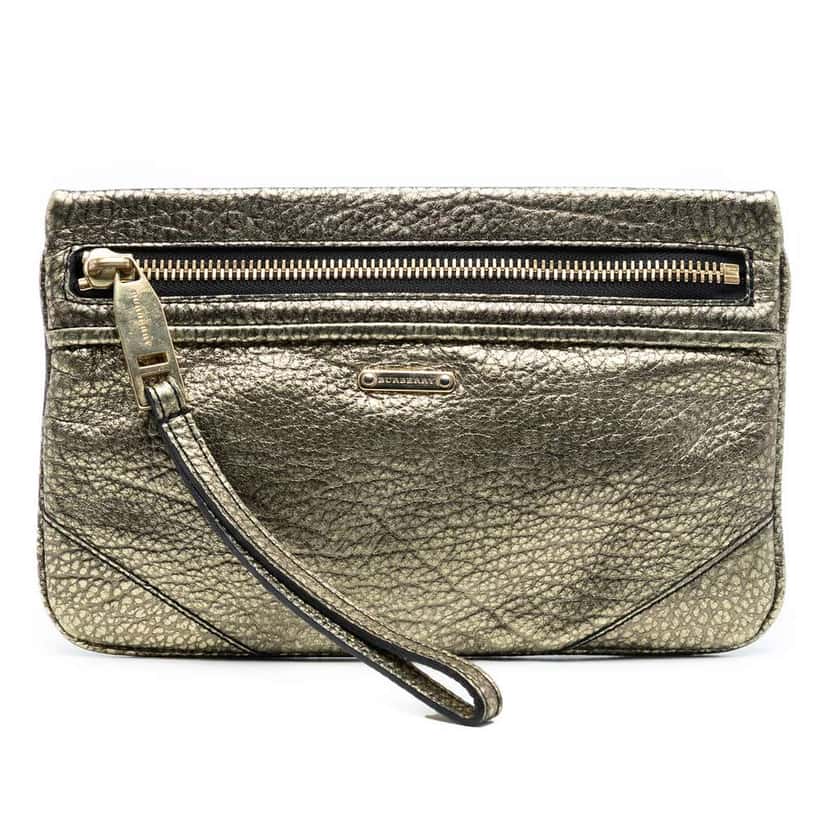 Burberry Metallic Grained Leather Wristlet Clutch Gold Leather Very good condition - Front View