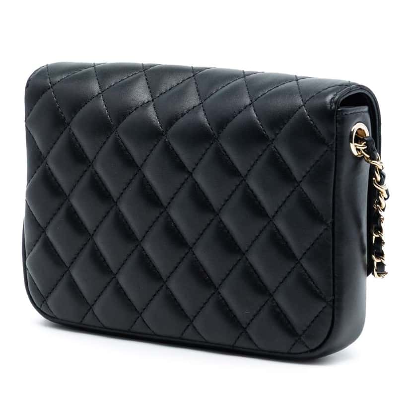 Chanel CC Quilted Lambskin Side Packs Flap Black Leather Very good condition - Back View