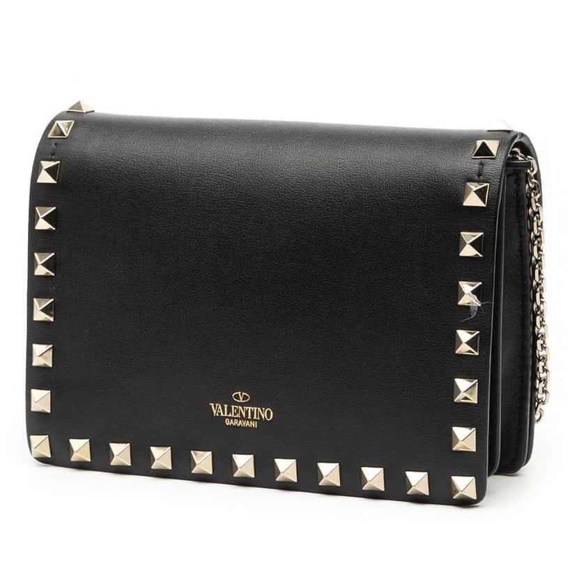 Valentino Leather Rockstud Chain Pouch Black Leather Good condition - Back View