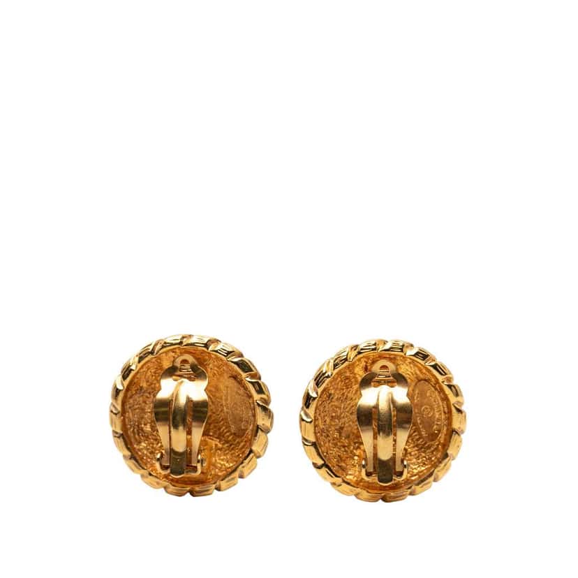 Chanel CC Gold Plated Round Clip On Earrings Gold Metal Good condition - Back View