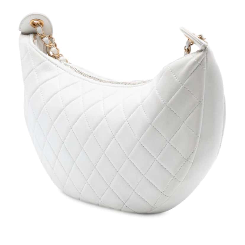 Chanel Quilted Lambskin All About Chains Hobo White Leather Very good condition - Back View