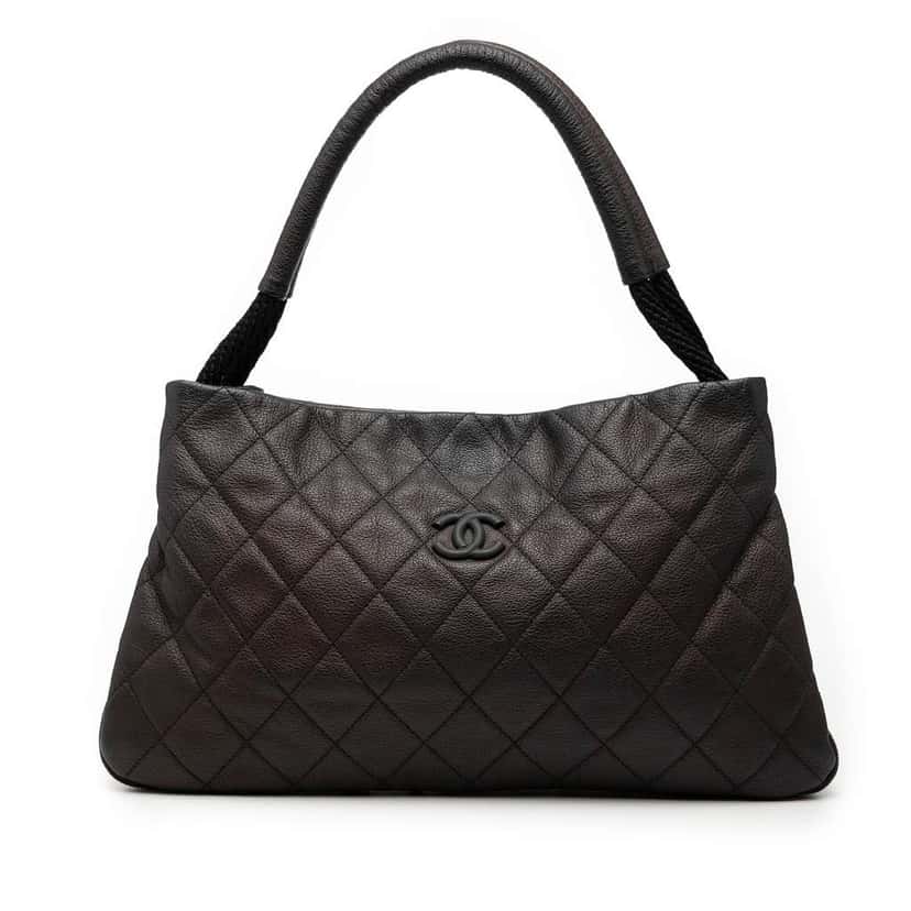 Chanel Medium Quilted Calfskin Yacht Expandable Zip Tote Black Leather Good condition - Front View