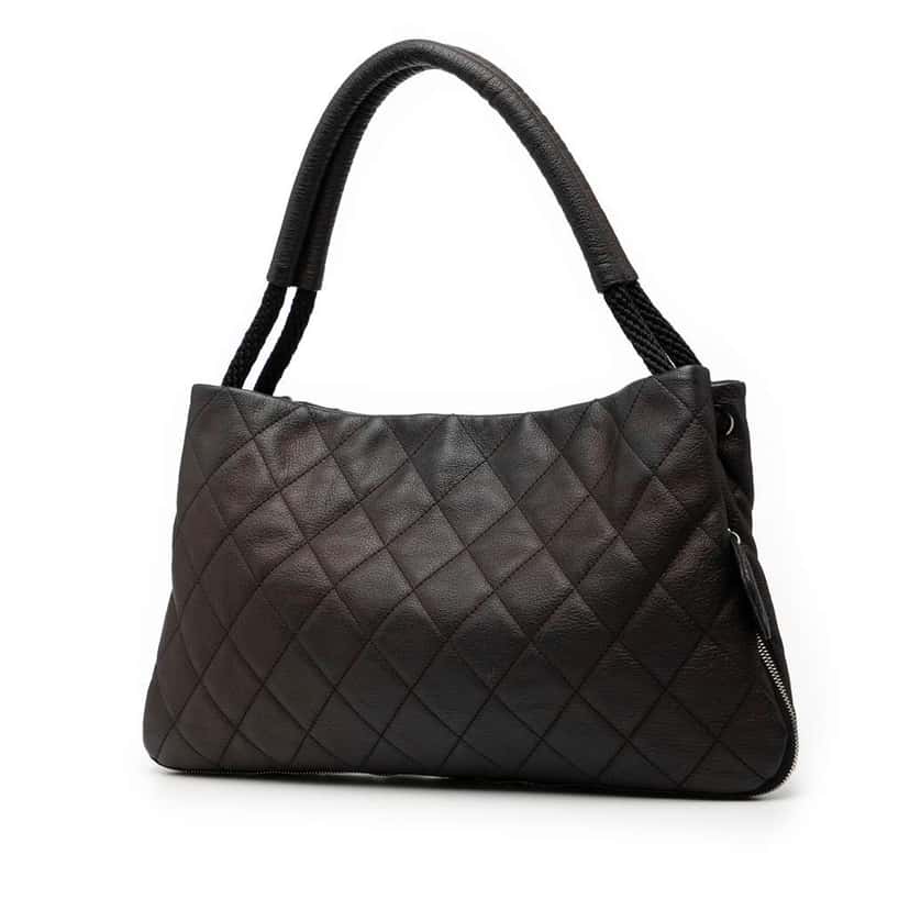 Chanel Medium Quilted Calfskin Yacht Expandable Zip Tote Black Leather Good condition - Back View