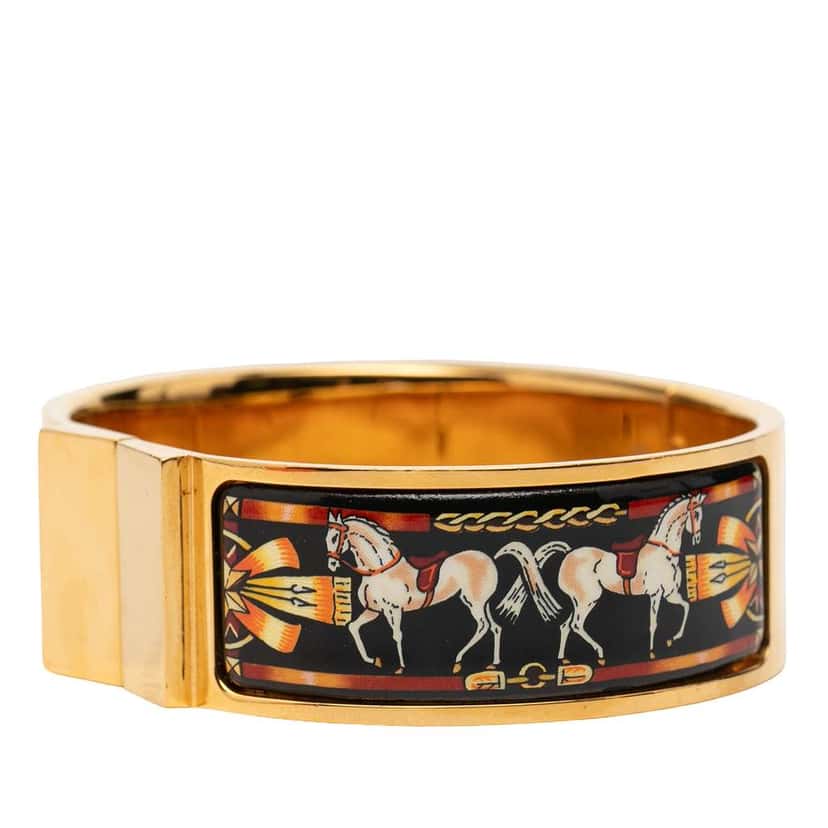 Hermès Wide Enamel Horse Loquet Bracelet PM Black Very good condition - Back View