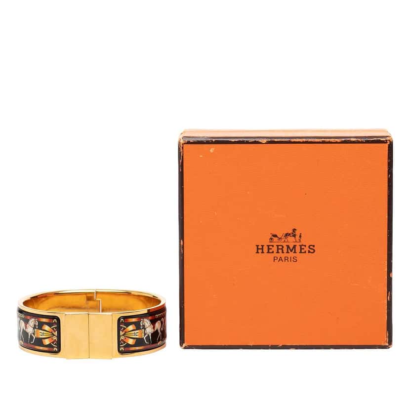 Hermès Wide Enamel Horse Loquet Bracelet PM Black Very good condition - Box View