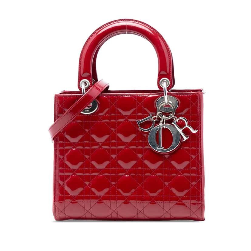 Dior Medium Patent Cannage Lady Dior Red Leather Very good condition - Front View