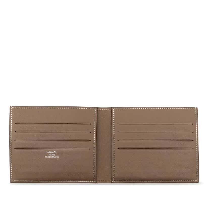 Hermès Swift Citizen Twill Compact Wallet Brown Leather Very good condition - Box View