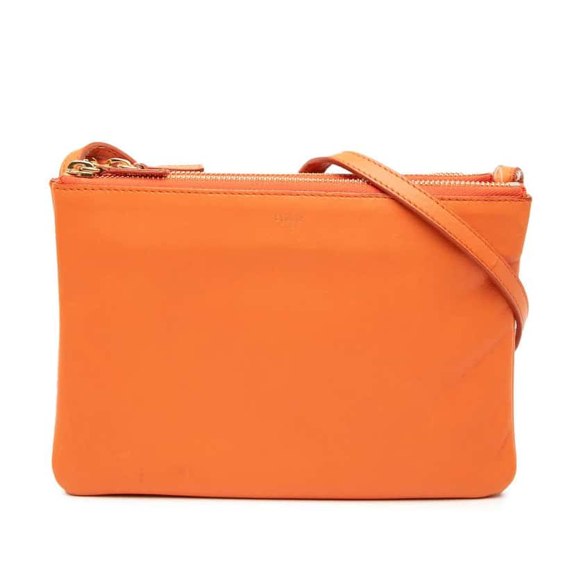 Celine Small Lambskin Trio Crossbody Orange Leather Good condition - Front View