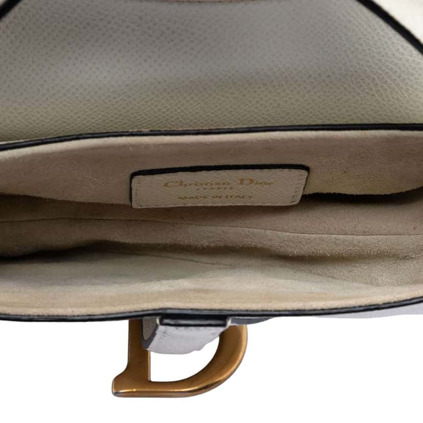 Dior Mini Grained Calfskin Saddle Bag White Leather Very good condition - Model View