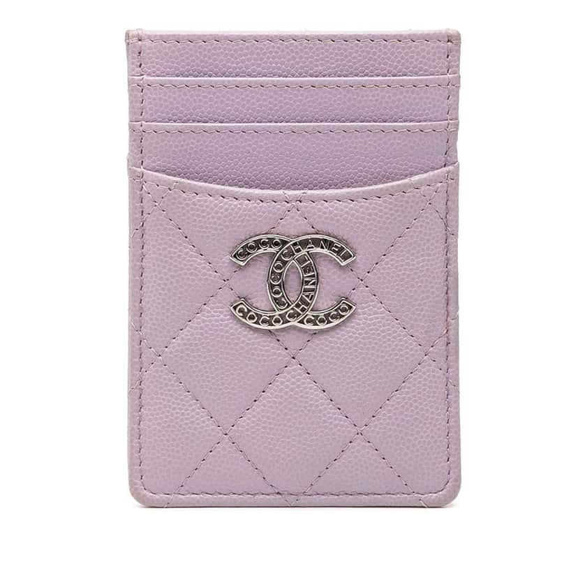 Chanel Quilted Caviar CC Logo Card Holder Purple Leather Good condition - Front View