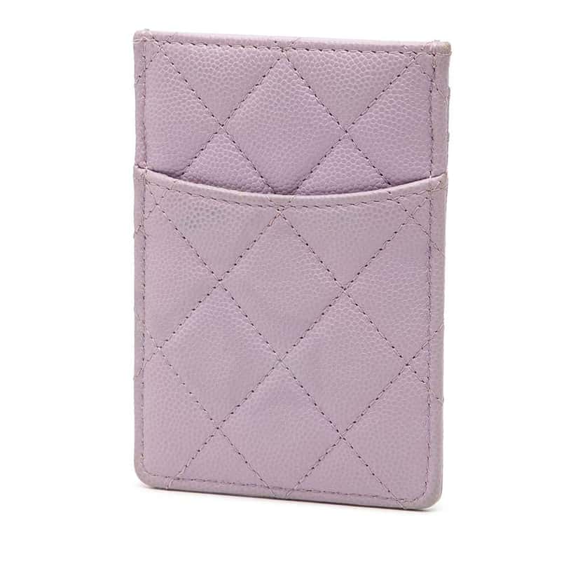 Chanel Quilted Caviar CC Logo Card Holder Purple Leather Good condition - Back View