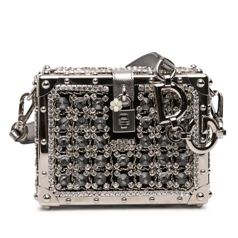 Dolce & Gabbana Rhinestone Embellished Jacquard Dolce Box Bag Black Jacquard Very good condition - Front View