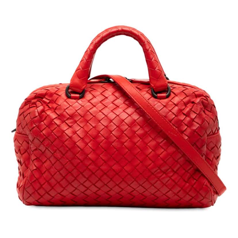 Bottega Veneta Mini Nappa Intrecciato Boston Bag Red Leather Very good condition - Front View