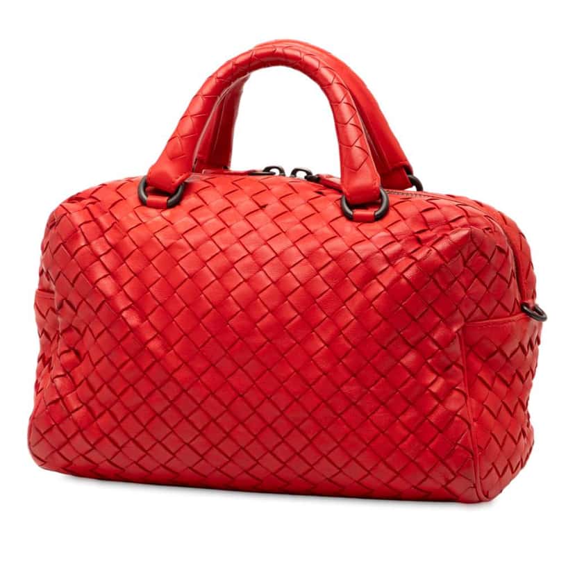 Bottega Veneta Mini Nappa Intrecciato Boston Bag Red Leather Very good condition - Back View