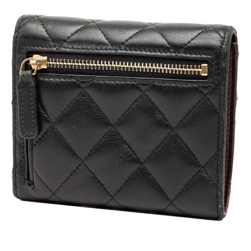 Chanel Classic Lambskin Small Flap Wallet Black Leather Very good condition - Back View