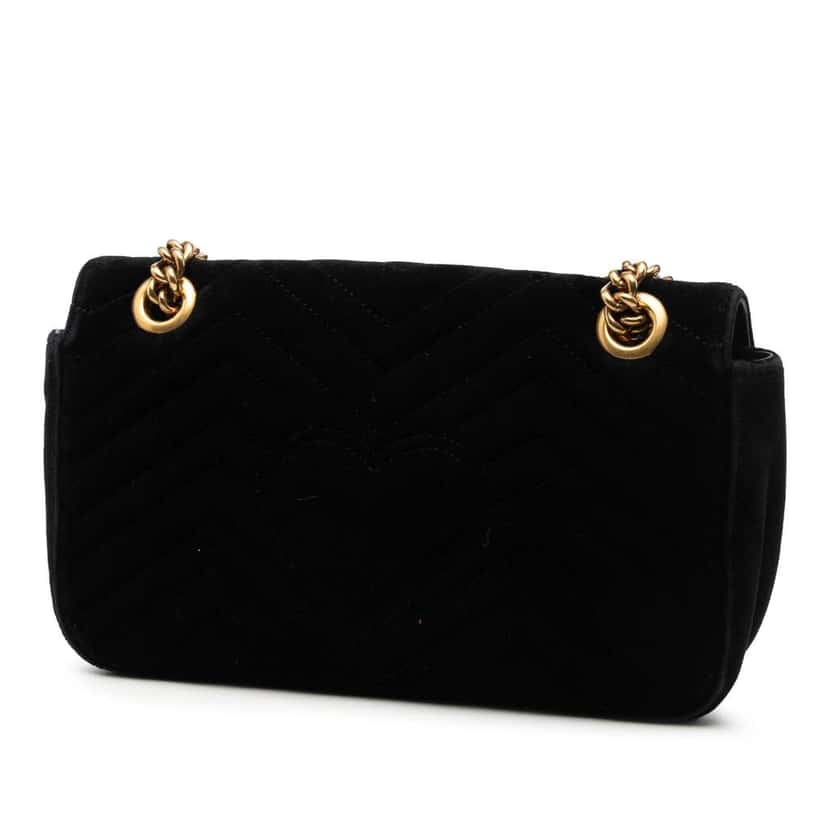 Gucci Medium GG Marmont Matelasse Velvet Shoulder Bag Black Velvet Good condition - Back View