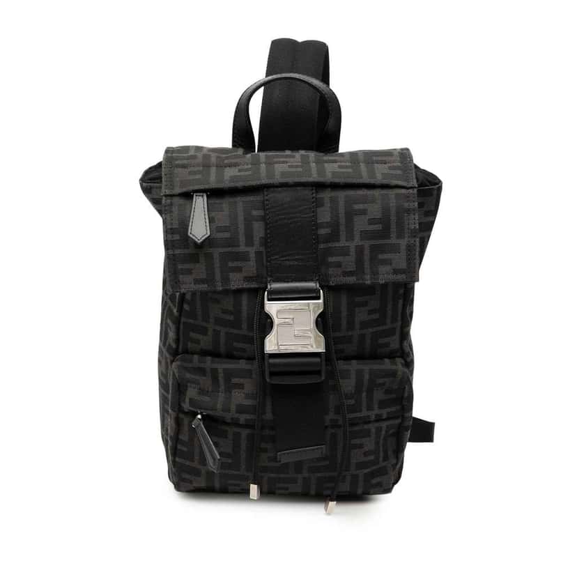 Fendi Small Zucca Canvas Fendiness Backpack Black Canvas Very good condition - Front View