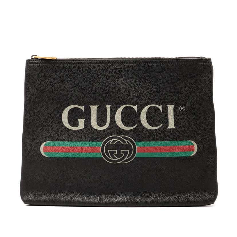 Gucci Medium Leather Logo Portfolio Clutch Black Leather Very good condition - Front View