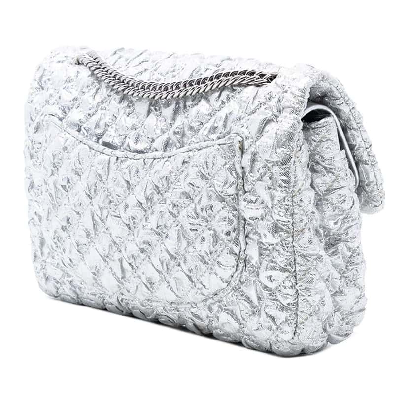 Chanel Small Classic Metallic Lame Bijoux Chain Double Flap Silver Polyester Good condition - Back View