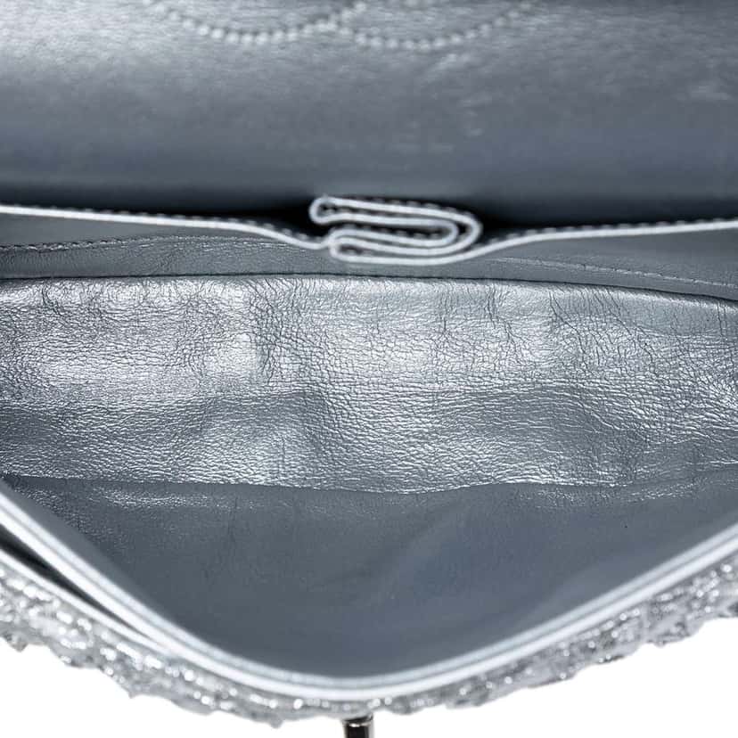 Chanel Small Classic Metallic Lame Bijoux Chain Double Flap Silver Polyester Good condition - Model View