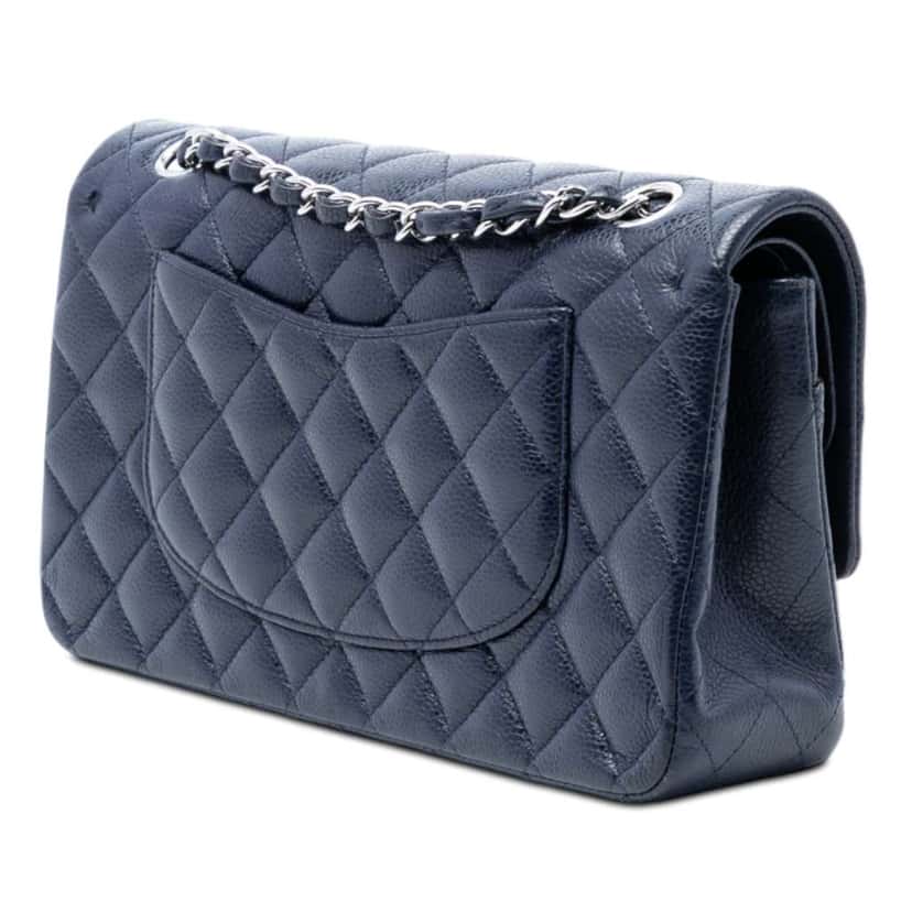 Chanel Medium Classic Caviar Double Flap Blue Leather Good condition - Back View