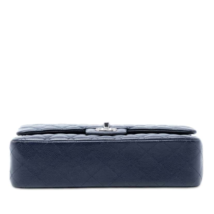 Chanel Medium Classic Caviar Double Flap Blue Leather Good condition - Inside View