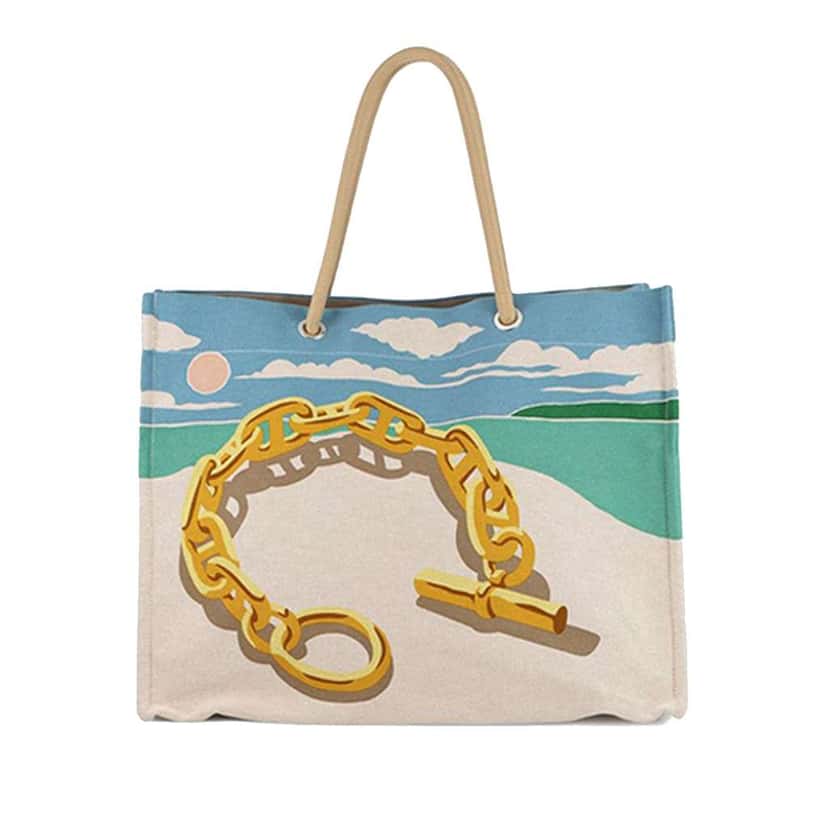 Hermès Toile Escale a la Plage Beach Bag Brown Canvas Very good condition - Front View
